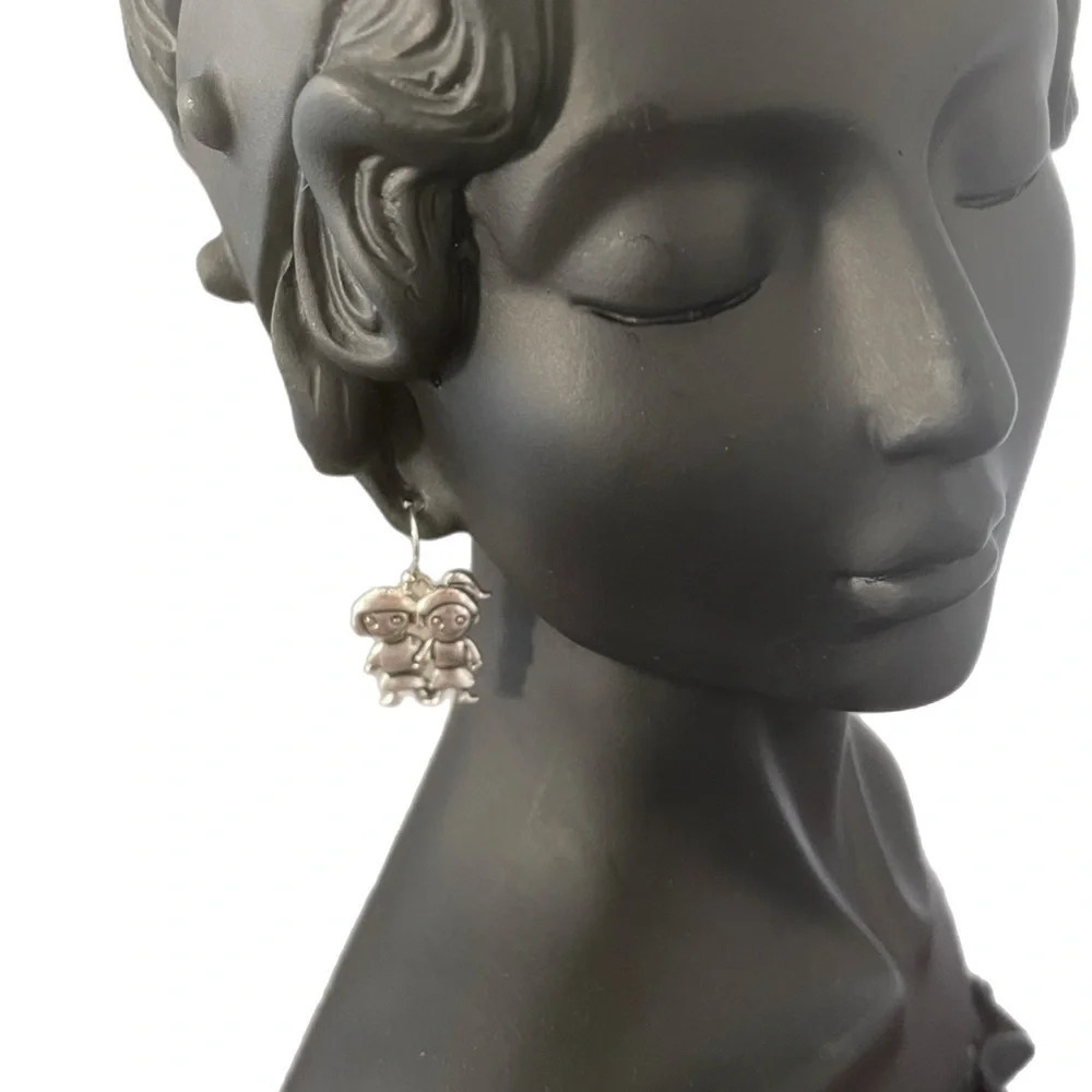 Silver Cartoon sisters forever siblings forever Earrings